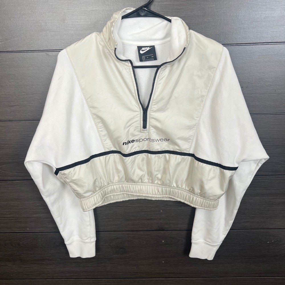 Nike Women Cropped Pullover Sweatshirt Half Zip Cream Size S Streetwear